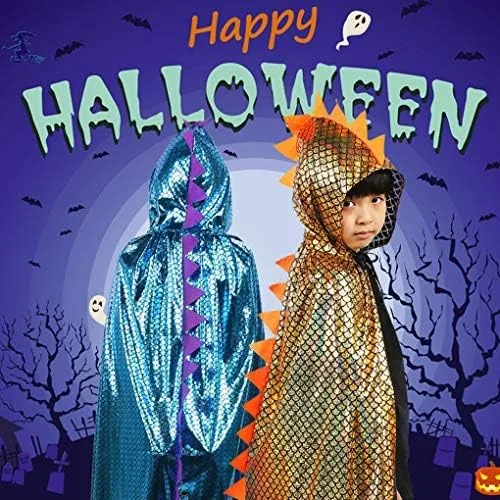 Vista 6 de Capa de dinosaurio para niños y niñas, capa con capucha de dragón, disfraz de Halloween, Navidad, disfraces de cosplay