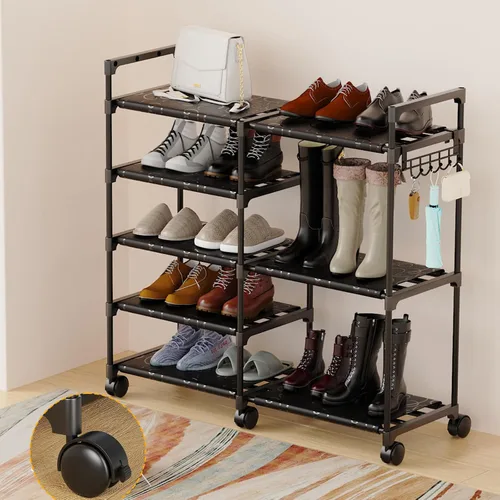 Vista 5 de CSXGBAB Organizador de zapatos, soporte grande de 5 niveles para zapatos con ruedas, fácil de llevar, estante alto de almacenamiento de zapatos