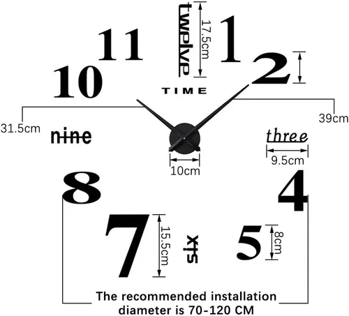 Vista 2 de Reloj de pared moderno con espejo 3D sin marco para el hogar, color negro Reloj de Pared Espejo de Pared Pegatinas de Pared, decoración de pared