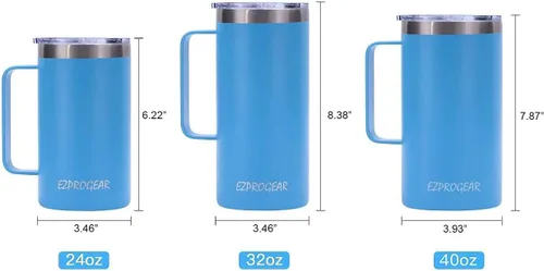 Vista 3 de Ezprogear Taza de café de acero inoxidable de 32 onzas, vaso de doble pared aislado al vacío con asa, tapa y pajitas (32 onzas, violeta brillante)
