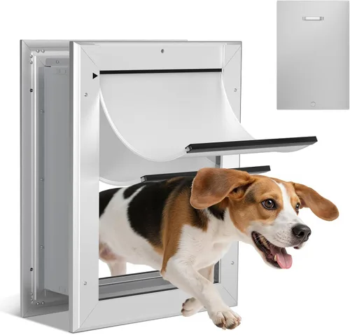 Vista 12 de Ownpets Puerta grande de aluminio para pared y puerta, doble solapa eficiente energéticamente, túnel telescópico y panel de cerradura, puerta