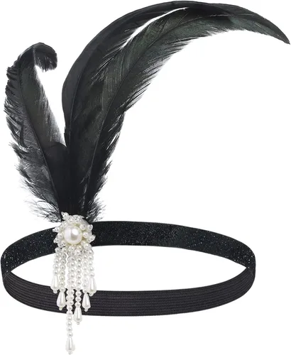 Vista 8 de BABEYOND Diadema de plumas rugientes de los años 20, accesorios para el cabello Gatsby de los años 20 Negro