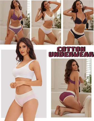 Vista 5 de FINETOO Ropa interior de algodón de cintura alta para mujer, suave y elástico, cobertura completa, paquete de 6