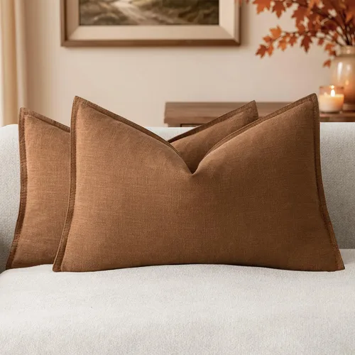 Vista 90 de Foindtower Juego de 2, Fundas Decorativas de Almohada de Lino Sólido Suaves Fundas de Cojín Europeo de Acento Estilo Granja Neutral para Silla Sofá