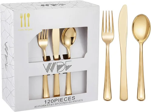 Vista 19 de WDF 100 cucharas de plástico plateadas desechables, cubiertos de plata barrocos de 6.93 pulgadas para pastel de postre, cucharas de plástico