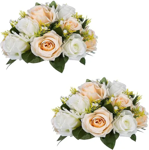 Vista 35 de Sziqiqi Flores de rosas artificiales de seda sintética para decoración de centros de mesa de boda, decoración del hogar, paquete de 2 unidades Azul