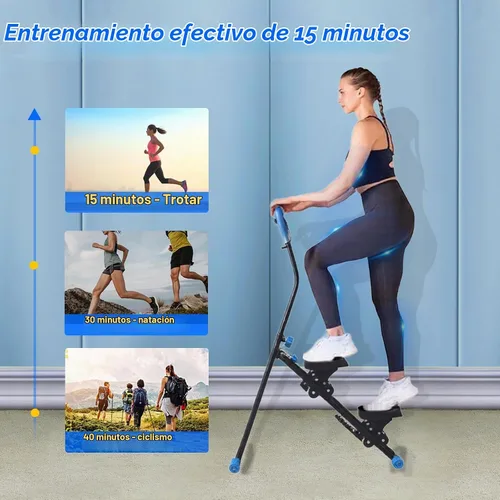 Vista 2 de Máquina paso a paso con asas ajustables, máquina de ejercicio paso a paso compacta con pantalla LCD para entrenamiento cardiovascular en casa