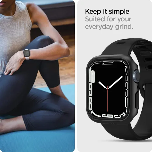 Vista 4 de Spigen Thin Fit Diseñado para Apple Watch Case Series 9/8/7 41mm Funda ligera de PC rígida - Negro