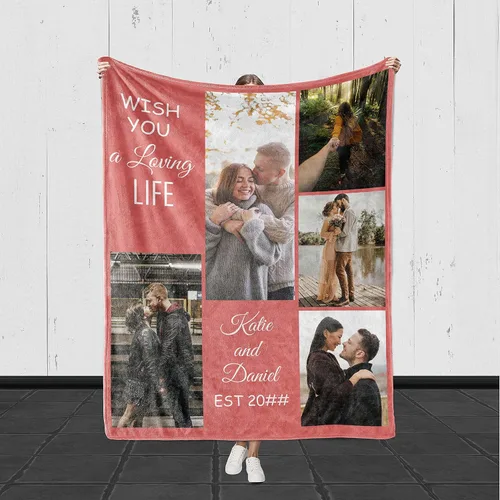 Vista 3 de Manta de collage de fotos personalizada, manta de boda. Manta de forro polar suave y acogedora, manta de fotos personalizada. Regalo para boda
