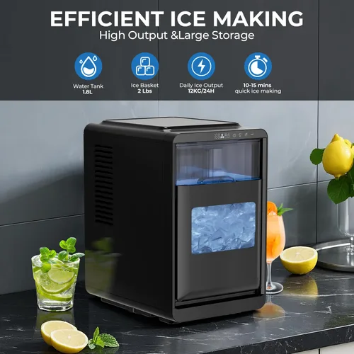 Vista 3 de Kismile Encimera para hacer hielo en forma de media luna, 16 piezas en 10-15 minutos, 26.5 libras/día, máquina de hielo portátil autolimpiante