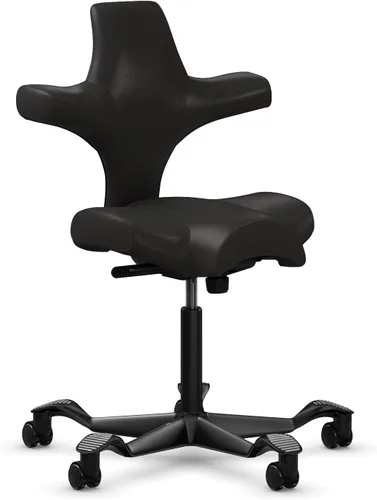 Vista 19 de HAG Capisco Silla de escritorio estándar ajustable, marco negro, asiento negro de vinilo ónix