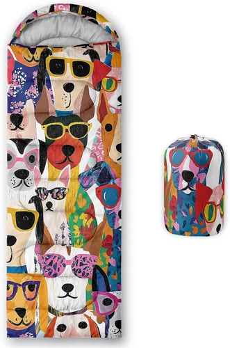 Vista 24 de AILONEN Saco de dormir de campamento de dibujos animados para niños y niñas, adultos, ligero e impermeable, 3 estaciones, clima cálido y frío