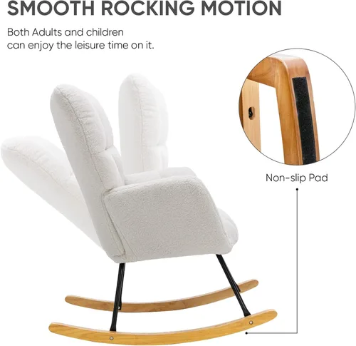 Vista 4 de Silla mecedora de terciopelo de peluche, sillón mecedora con carga para guardería, cómoda silla auxiliar para sala de estar, dormitorio