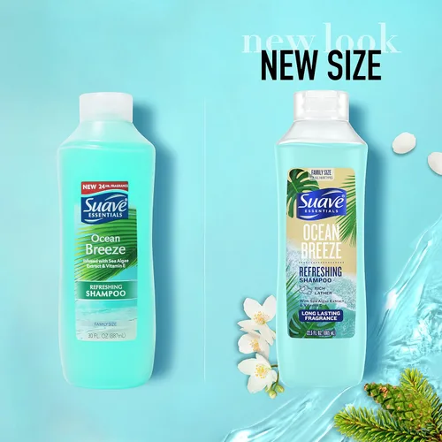 Vista 3 de Suave Essentials Champú refrescante, infundido con extracto de algas marinas y vitamina E, champú para el cabello Ocean Breeze con una fragancia