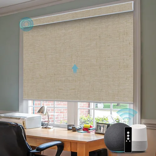 Vista 27 de SmartWings Z-Wave/Zigbee Smart - Persianas enrollables, vinilo beige Persianas motorizadas eléctricas 100% opacas con control remoto, persianas
