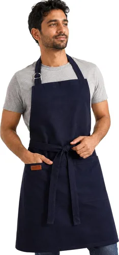 Vista 22 de Delantal de cocina 100% algodón con 2 bolsillos, delantal de chef ajustable para cocinar, hornear barbacoa, delantal unisex