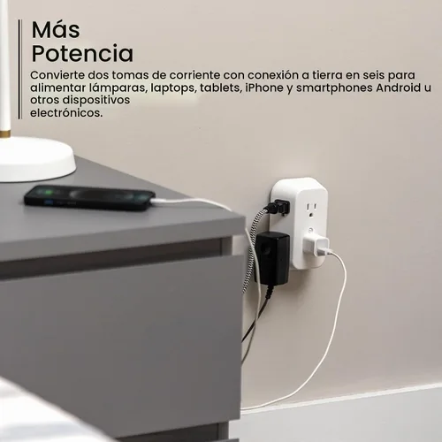 Vista 5 de GE Extensor de 6 Enchufes, Adaptador de Pared con Conexión a Tierra, Adaptador de Enchufes Espaciados, 3 Clavijas, Enchufe Múltiple, Instalación