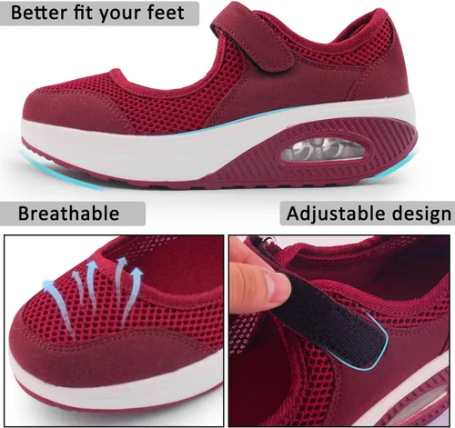Vista 3 de Zapatos de enfermería de trabajo para mujer, antideslizantes, ajustables y transpirables, para caminar, fitness, informal, enfermería, ortopédicos