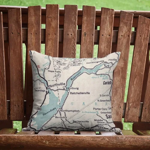 Vista 4 de Sacandaga - Funda de almohada para exteriores, diseño de mapa del lago, impermeable, fundas de almohada decorativas modernas para patio, sofá