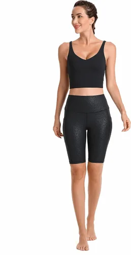 Vista 5 de Sunzel Pantalones cortos de ciclismo de 10 pulgadas, 8 y 5 pulgadas, para mujer, con bolsillos, cintura alta, para yoga, atletismo, gimnasio