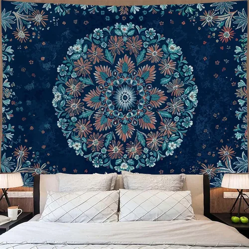 Vista 25 de Fowocu Tapiz bohemio con mandala floral para colgar en la pared, medallón de flores bohemias, tapiz estético, beige, naranja, hippie, indio, pequeño