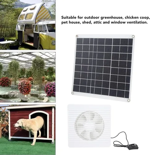 Vista 3 de Ventilador alimentado por panel solar, 15 W, 6 aspas, 16 pies, ventilador de escape solar ABS con alta circulación de aire de flujo de aire, hoja