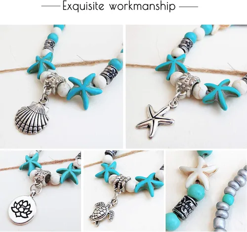 Vista 6 de Suyi 5 pulseras de tobillo para mujer, tobilleras ajustables en capas de playa, tobilleras de cadena bohemia, joyería de pie