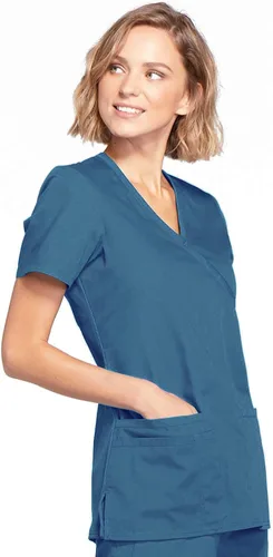 Vista 5 de Mujer Mock Wrap Top Workwear Originals con paneles traseros de punto acanalado WW650