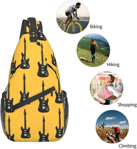 Vista 5 de Small Crossbody Bags for Women Men - Vintage Guitar Black Print Adjustable Shoulder Bag Fanny Packs Belt Sling Bag Crossbody Purses Backpack for