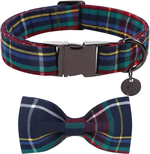 Vista 7 de Collar de Navidad para perro con pajarita, collar de perro de copo de nieve con tira roja y verde, suave, duradero, ajustable, de algodón