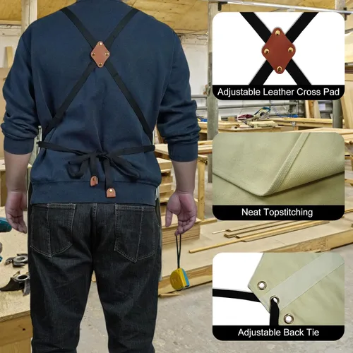 Vista 4 de Pelocapa Woodworking Tools Apron for Men Heavy Duty Waterproof Cotton Canvas Apron with 6 Pockets