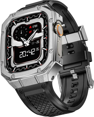 Vista 13 de SUPLINK Caja y Correa de Acero Inoxidable Compatible con Correas de Apple Watch 40mm 41mm 38mm para Hombre, Funda Resistente con Amortiguador