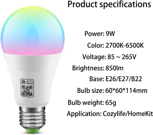 Vista 7 de Bombillas inteligentes: bombilla LED WiFi, funciona con Apple Homekit, Alexa, Google Home y Siri, bombilla inteligente LED E26, regulable de 2700