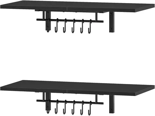 Vista 8 de CHOEZON Estantes para Ollas Montados en Pared, Juego de 2 Estantes Colgantes para Ollas, Estantes Flotantes, Estantes de Pared, Colgadores Vintage