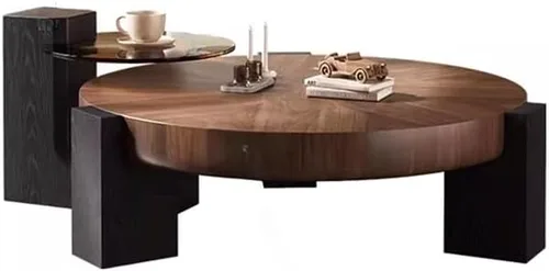 Vista 3 de LITFAD - Juego de mesa de centro redonda anidable, mesa central circular de madera