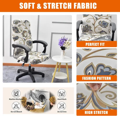 Vista 2 de CRFATOP Funda elástica para silla de oficina de computadora con cremallera duradera, funda para silla de escritorio giratoria universal, respaldo