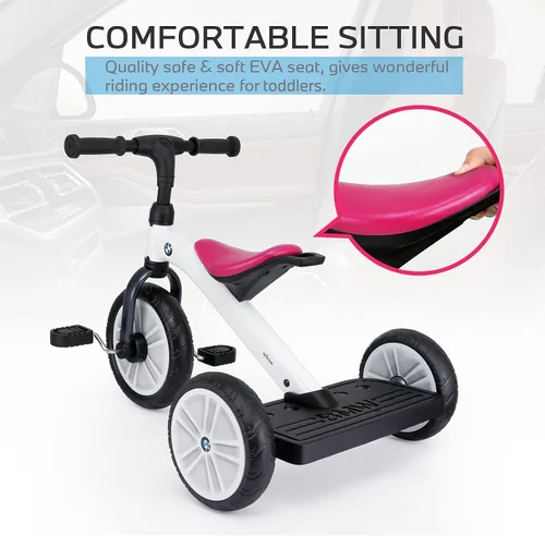 Vista 4 de BMW triciclo para niños y niñas de 2 a 5 años, regalo valioso para niños y niñas de 2, 3, 4, 5 años, color blanco perla