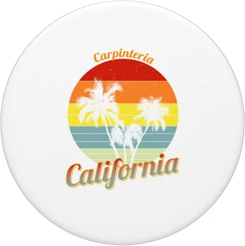 Vista 3 de Carpinteria California Retro Tropical Palm Trees Vacation PopSockets Swappable PopGrip