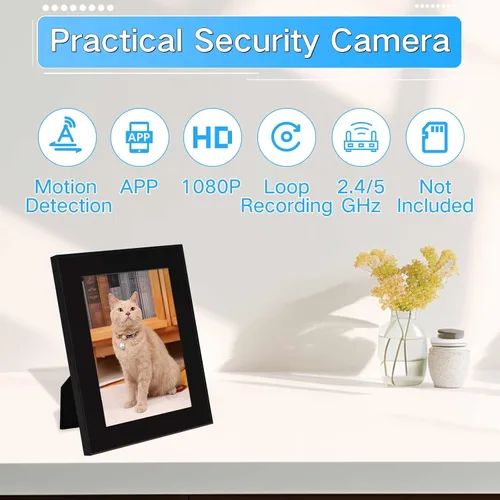 Vista 6 de Cámara con marco de fotos WiFi, cámaras de seguridad HD de 1080P, mini cámara inalámbrica para niñera con visión remota, grabadora de video