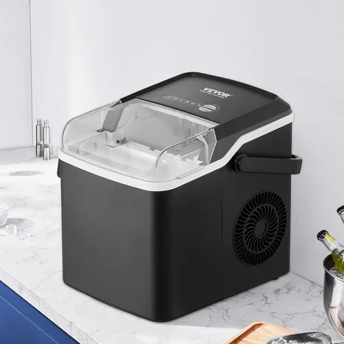 Vista 2 de VEVOR Máquina de hielo para encimera, 26 libras en 24 horas, 9 cubos listos en 7 minutos, máquina de hielo autolimpiante con cuchara y cesta