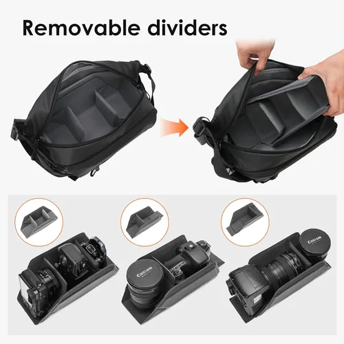 Vista 5 de TARION Bolsa Bandolera para Cámara Exterior - Estuche Mensajero Compacto de 5.5L para Sin Espejo - Bolsillo Expandible con Cordón Húmedo/Seco
