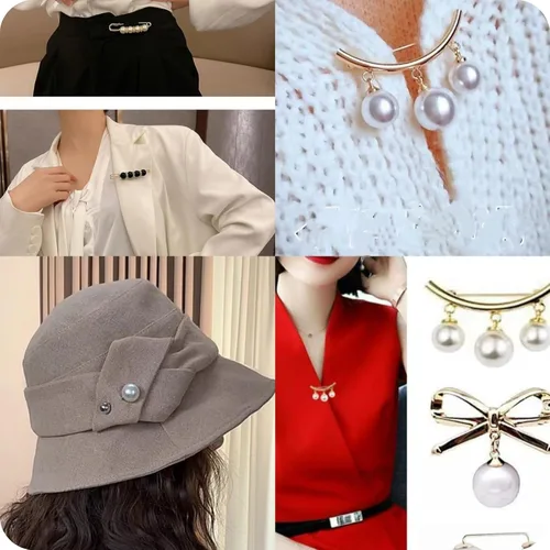 Vista 6 de Broche de perlas con clip para bufanda, 20 unidades, suéter, chal, corbatas, ropa, botón anudado, moda, metal, redondo, círculo, camisa, broches