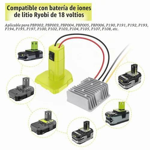 Vista 3 de Convertidor de reducción de 18V a 12V Adaptador para batería Ryobi 18V Convertidor de voltaje DC Regulador de voltaje 15A MAX 180W Convertidor Buck
