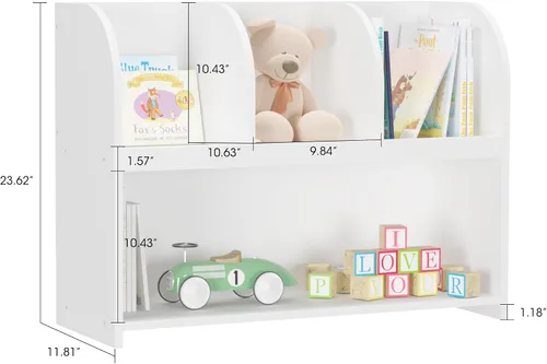 Vista 2 de Estantería para niños, estante de almacenamiento con 4 compartimentos, organizador de libros para niños, gabinete organizador de libros