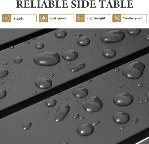 Vista 4 de Crestlive Products Mesa auxiliar para exteriores, mesa auxiliar rectangular de aluminio, mesa de café para patio pequeño para interiores y Negro