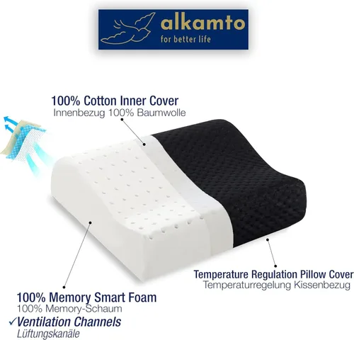 Vista 5 de alkamto Almohada de espuma viscoelástica cómoda para viajes y campamentos, bolsa portátil fácil de llevar, funda de almohada con regulación
