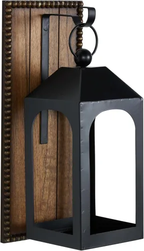 Vista 7 de Deco 79 Aplique de pared de metal suspendido en forma de arco con respaldo de madera marrón y borde de cuentas, 6 x 6 x 16 pulgadas, negro