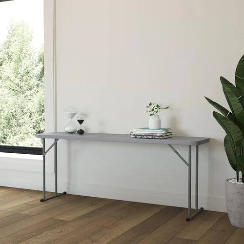 Vista 11 de EMMA + OLIVER Mesa plegable rectangular de plástico de 6 pies, mesa plegable de plástico larga para eventos residenciales en interiores y Negro