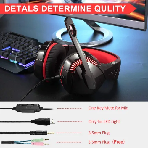 Vista 9 de Auricular para juegos para PS4, Xbox One, computadora, laptop, Mac, PS4 con micrófono, auriculares sobre la oreja, cancelación de ruido, sonido
