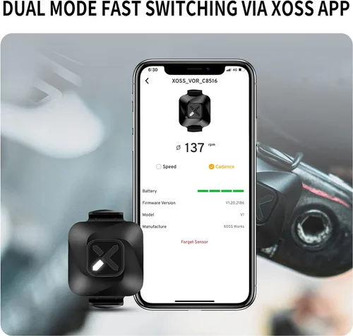 Vista 4 de XOSS Vortex - Sensor de cadencia/velocidad ANT+/Bluetooth 4.0, para exteriores/interiores, inalámbrico, IPX7, modos duales, para bicicleta, sensor